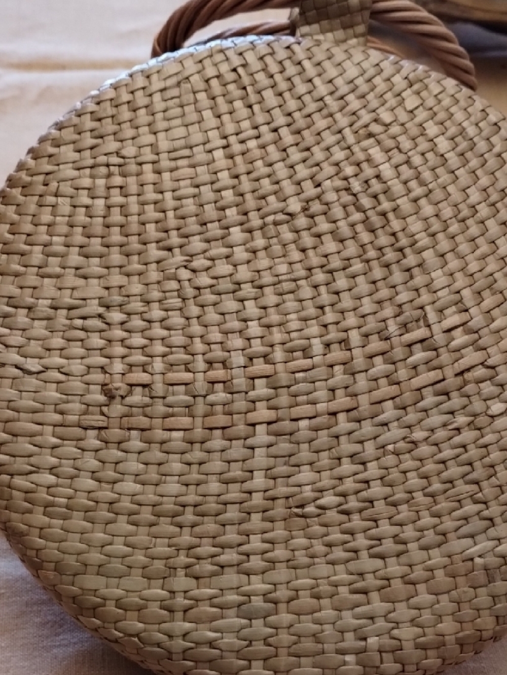 Woven Round Straw Handbag with Ring Handles - Natural - Picture 5 of 7